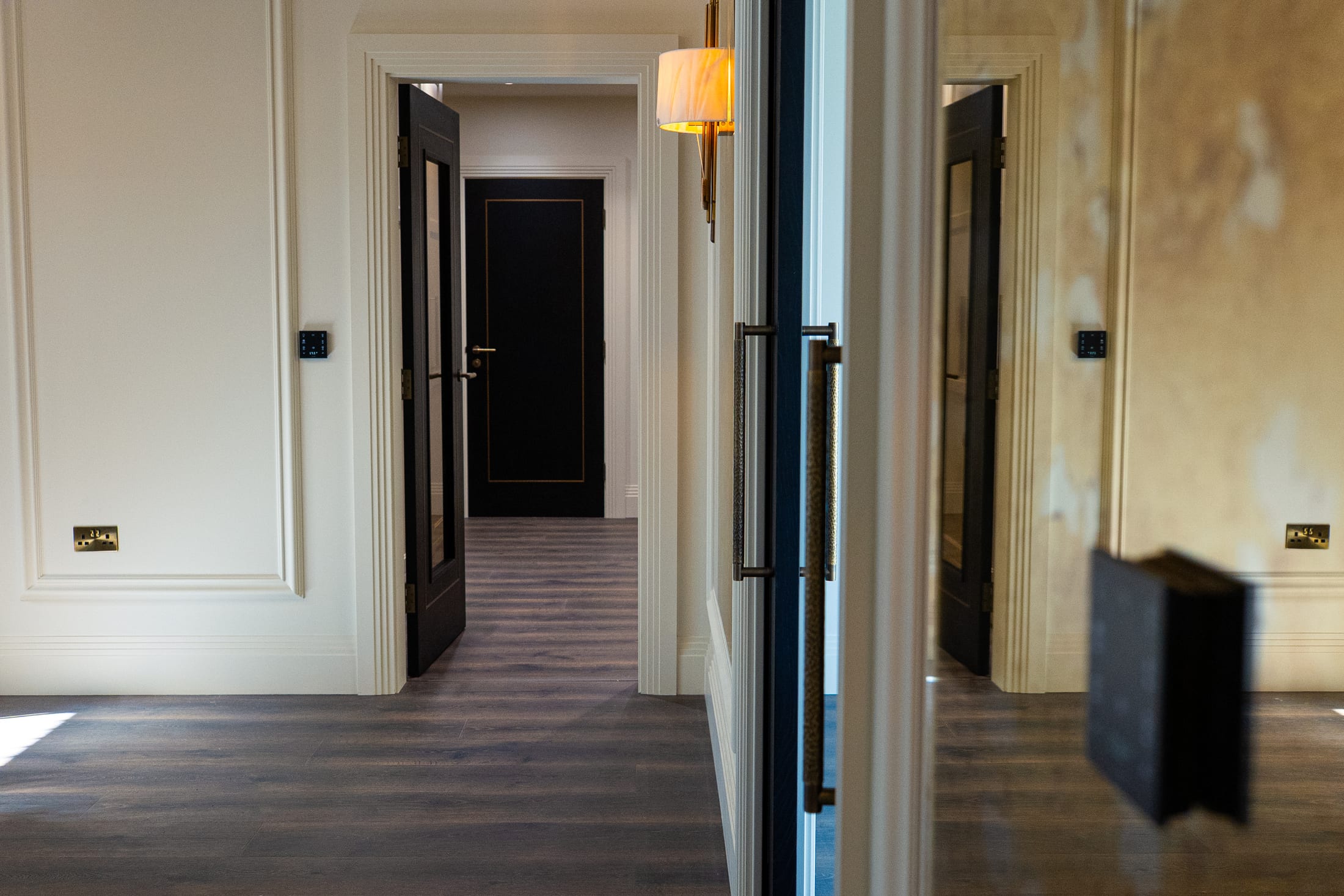 A Loxone controlled home interior with layered evening lighting