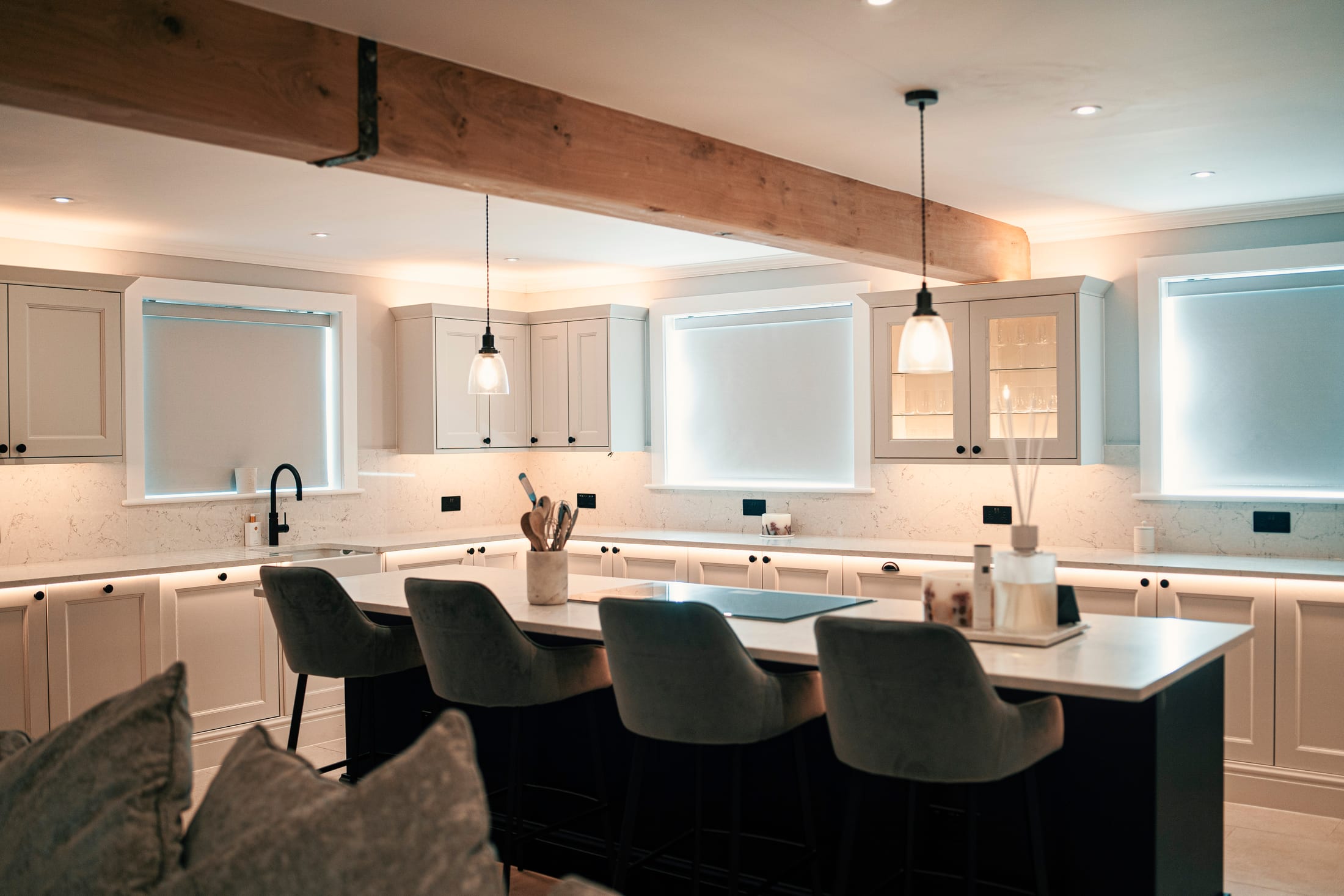 A renovated kitchen with lighting and heating run by one Loxone system