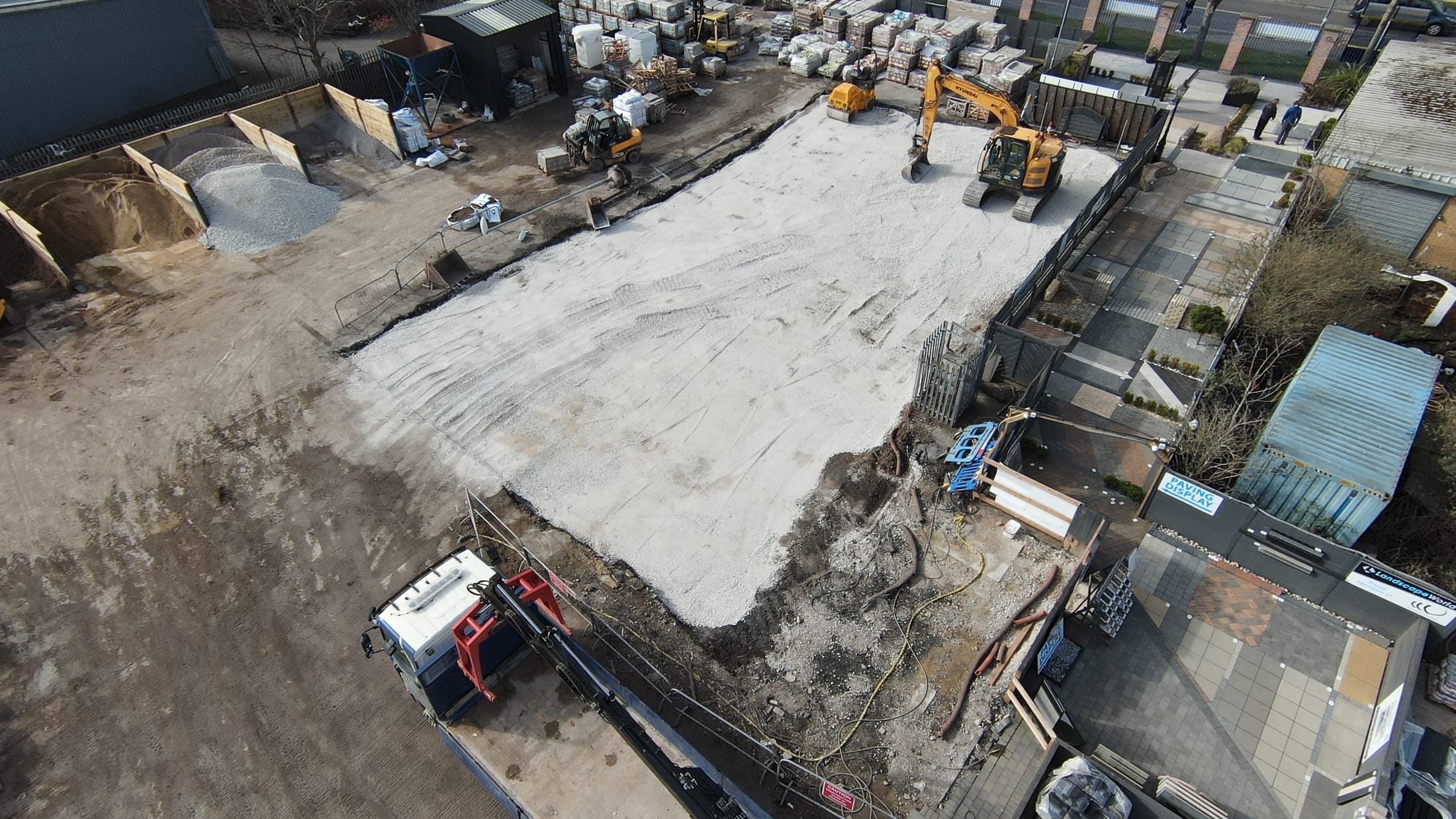 Drone view of the site before the new building was built