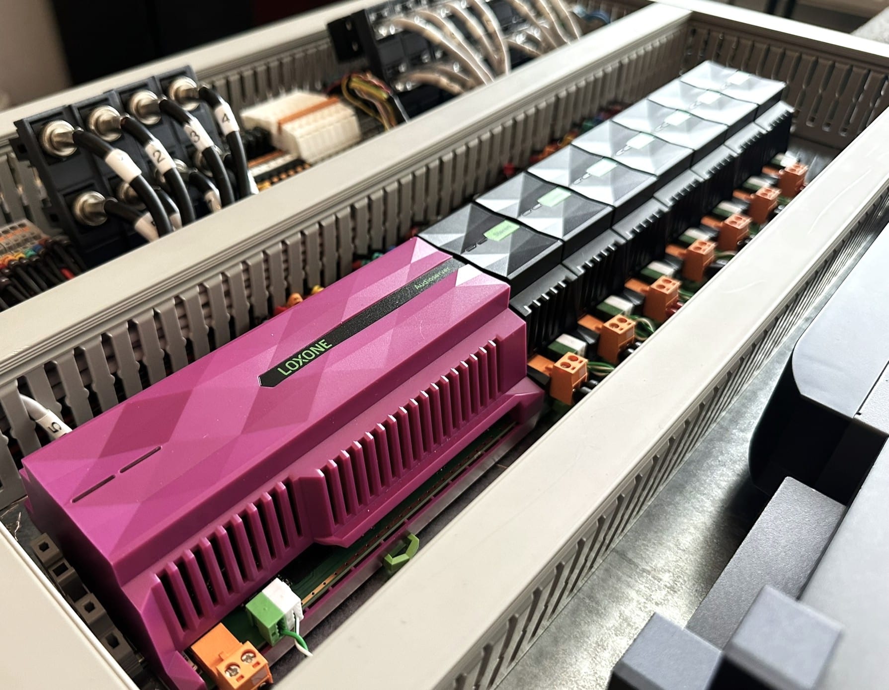 A Loxone control cabinet prebuilt and tested before installation