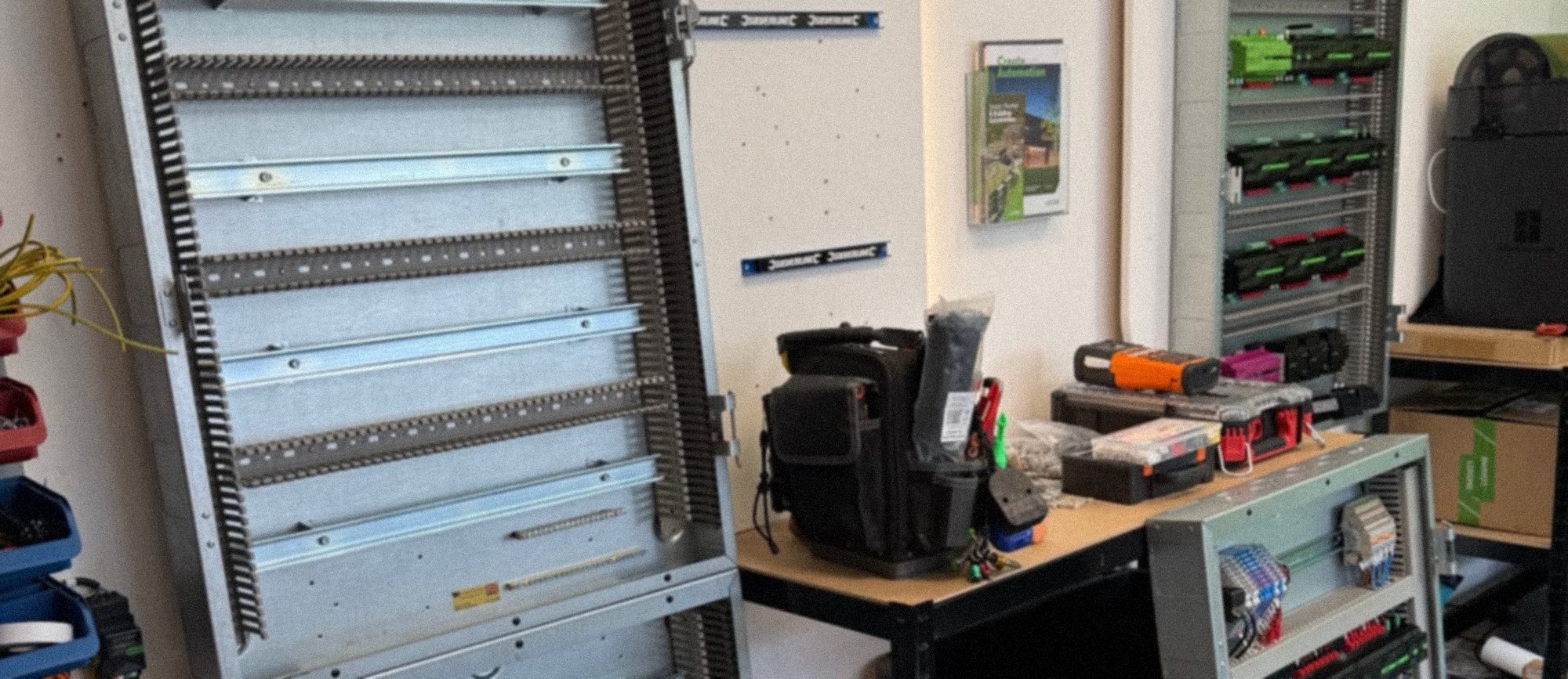Loxone control cabinets being prebuilt in the Robinson Automate workshop